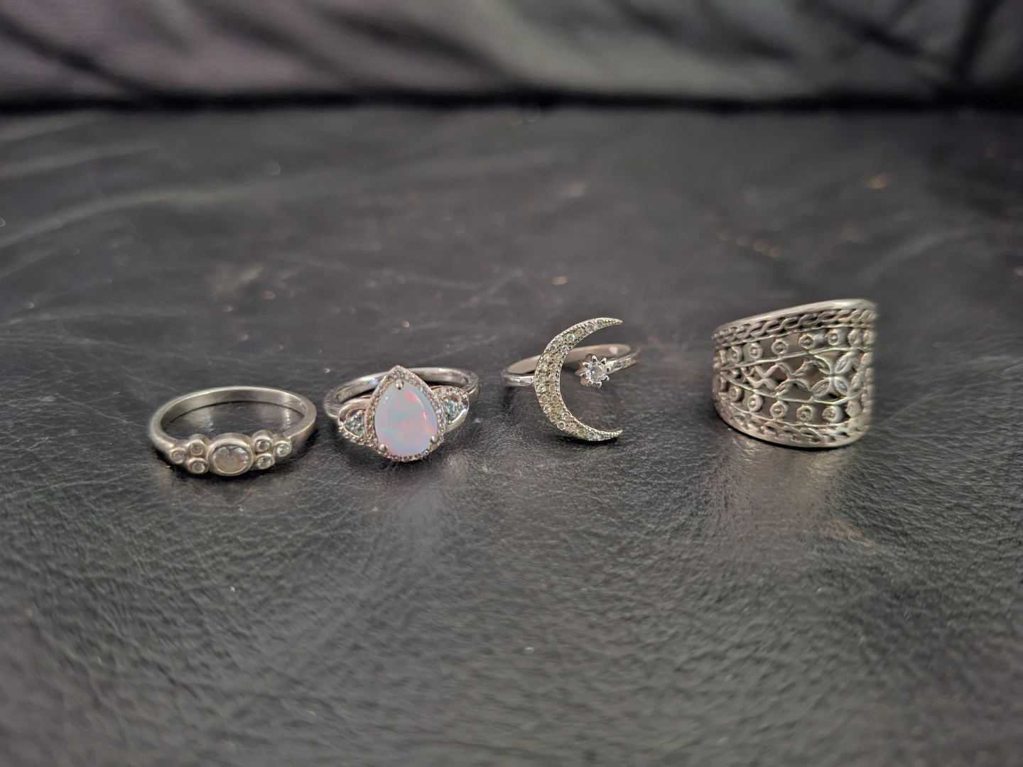 Set of 4 Rings - Moon, Opal, Band