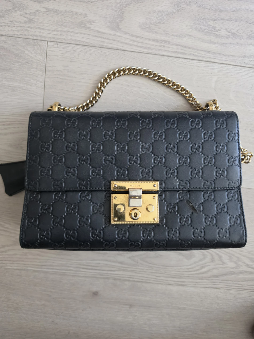 Black Gucci Monogram Chain Shoulder Bag