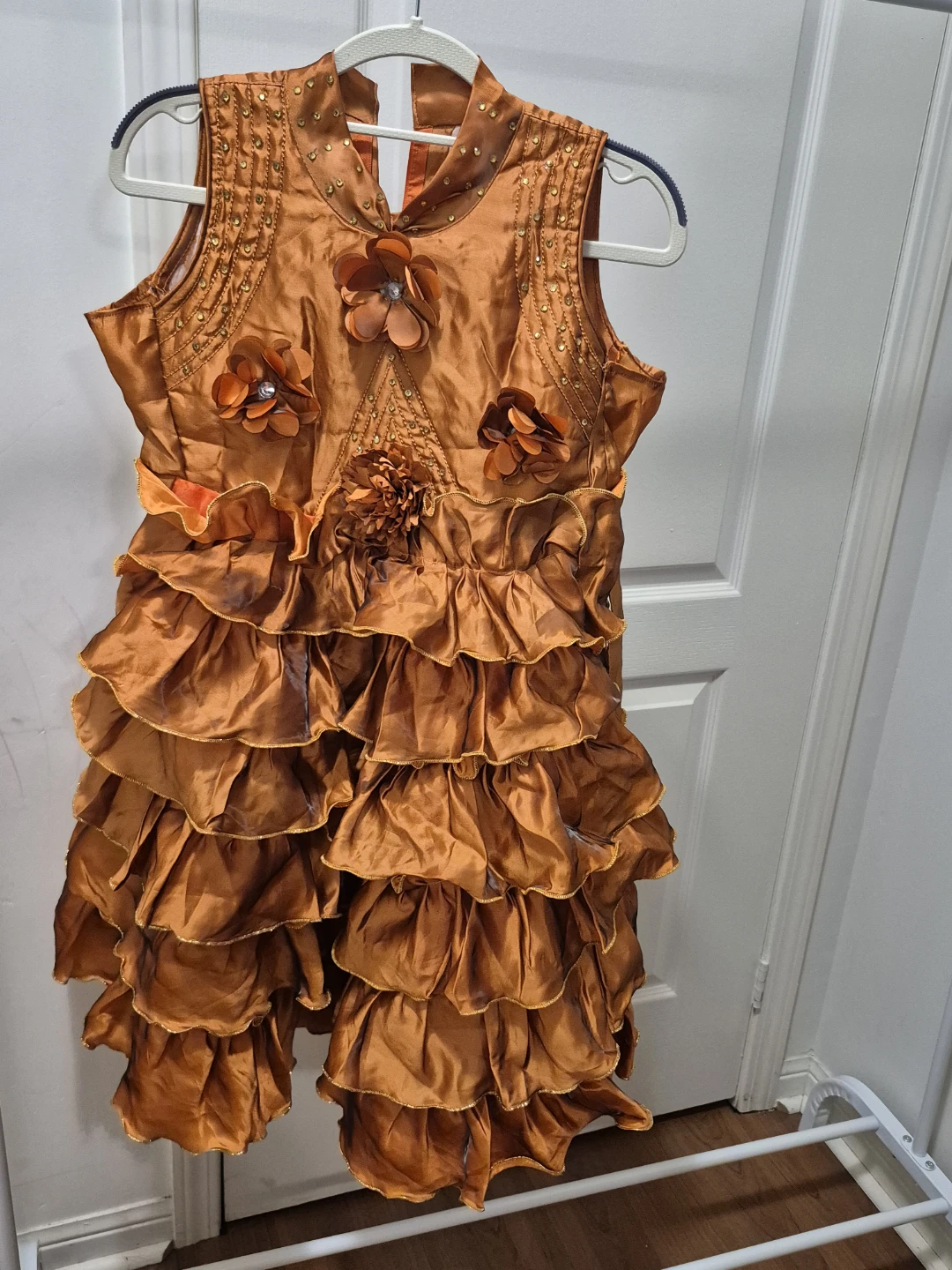 Girls' Dresses - Pink Sequins, Floral, Orange Ruffles, Striped - photo 3