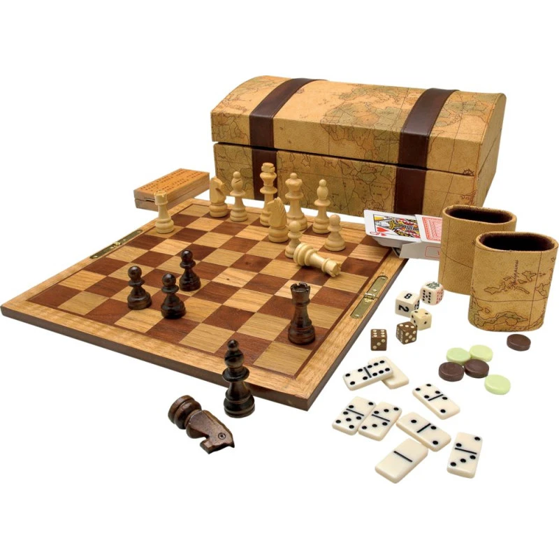 A game set of 6-in-1 games (chess, backgammon, dominoes