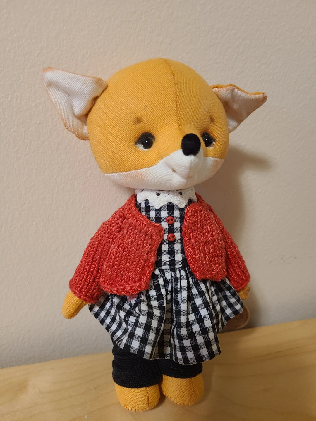 Handmade Fox Plush Toy with Dress and Cardigan - photo 2