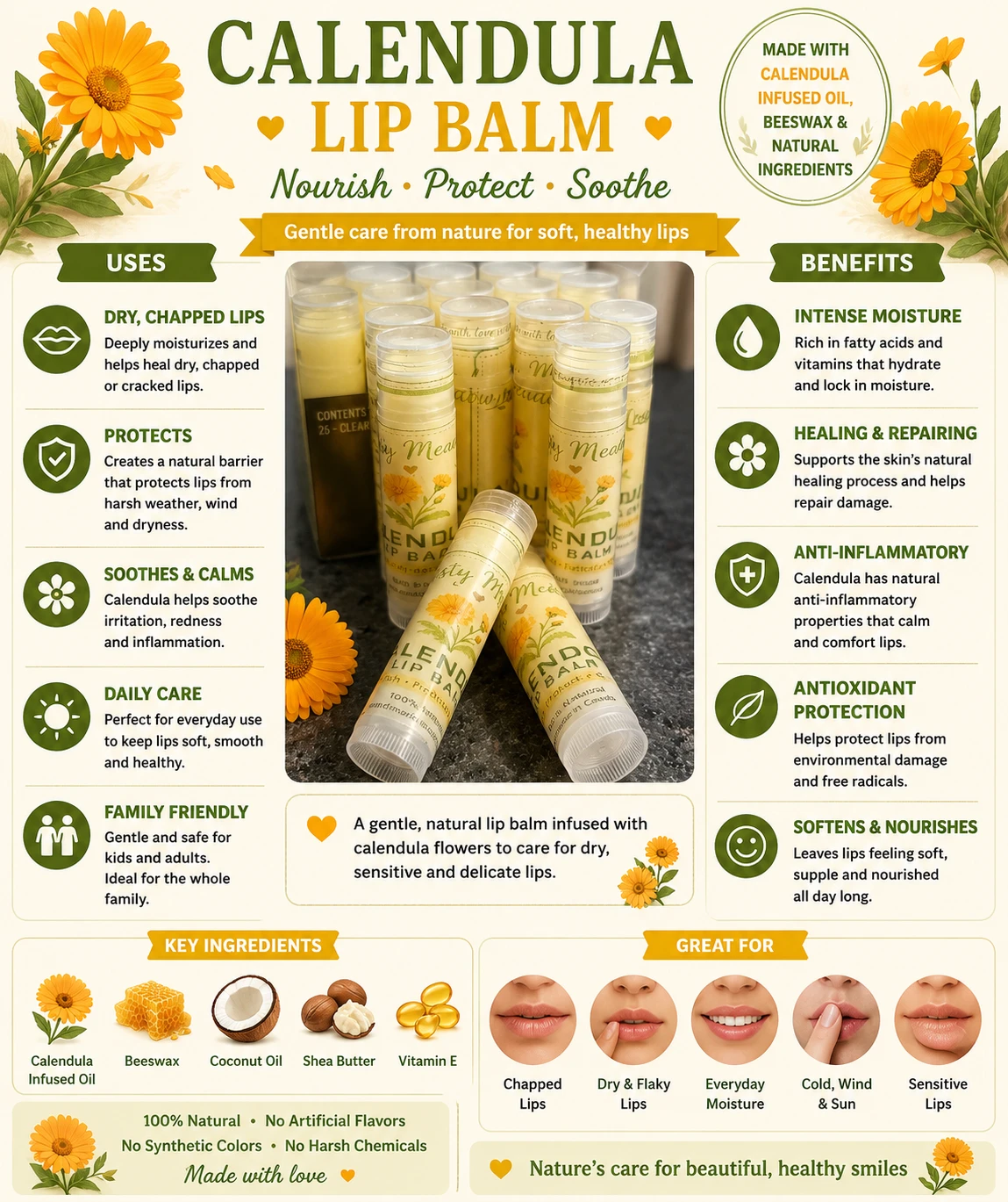 Calendula Lip Balm - Nourish, Protect, Soothe (2 pcs)