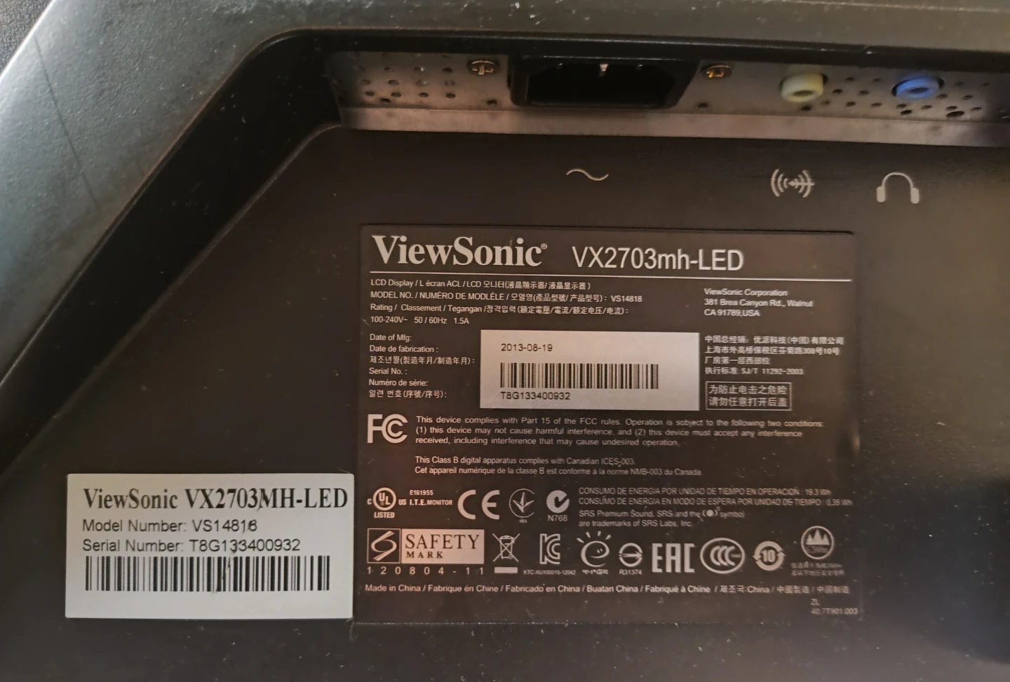 27" ViewSonic VX2703MH-LED Monitor - photo 2