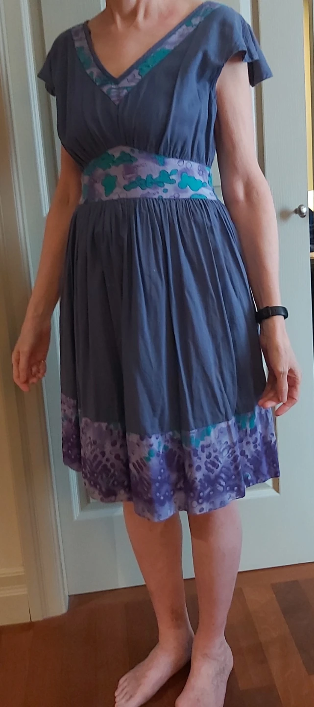 Blue Sundress with Purple and Teal Pattern
