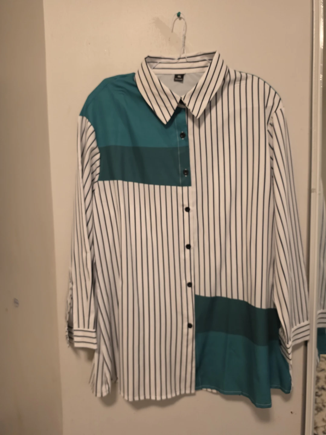 Striped Colorblock Button-Up Shirt