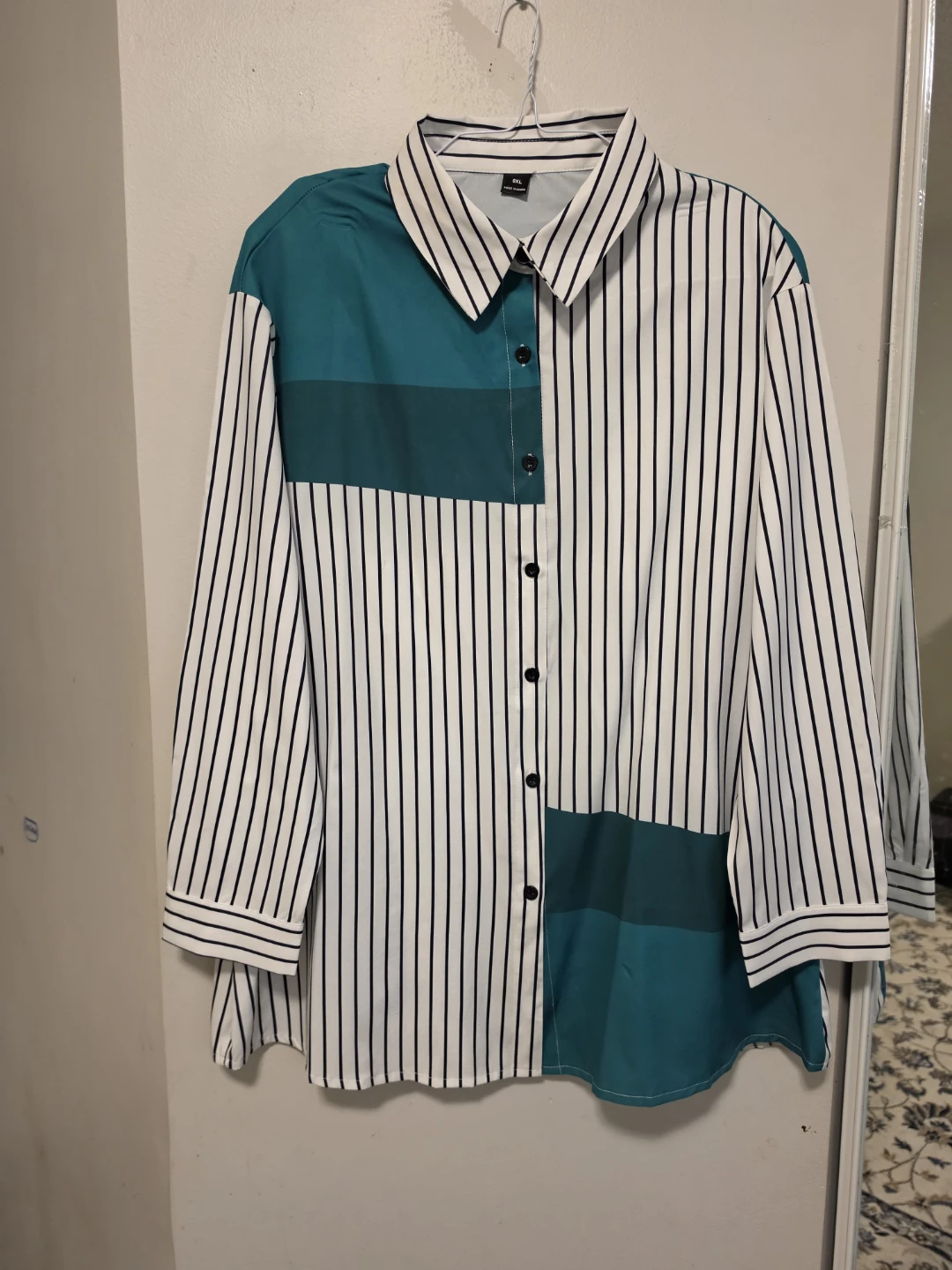 Striped Colorblock Button-Up Shirt - photo 2