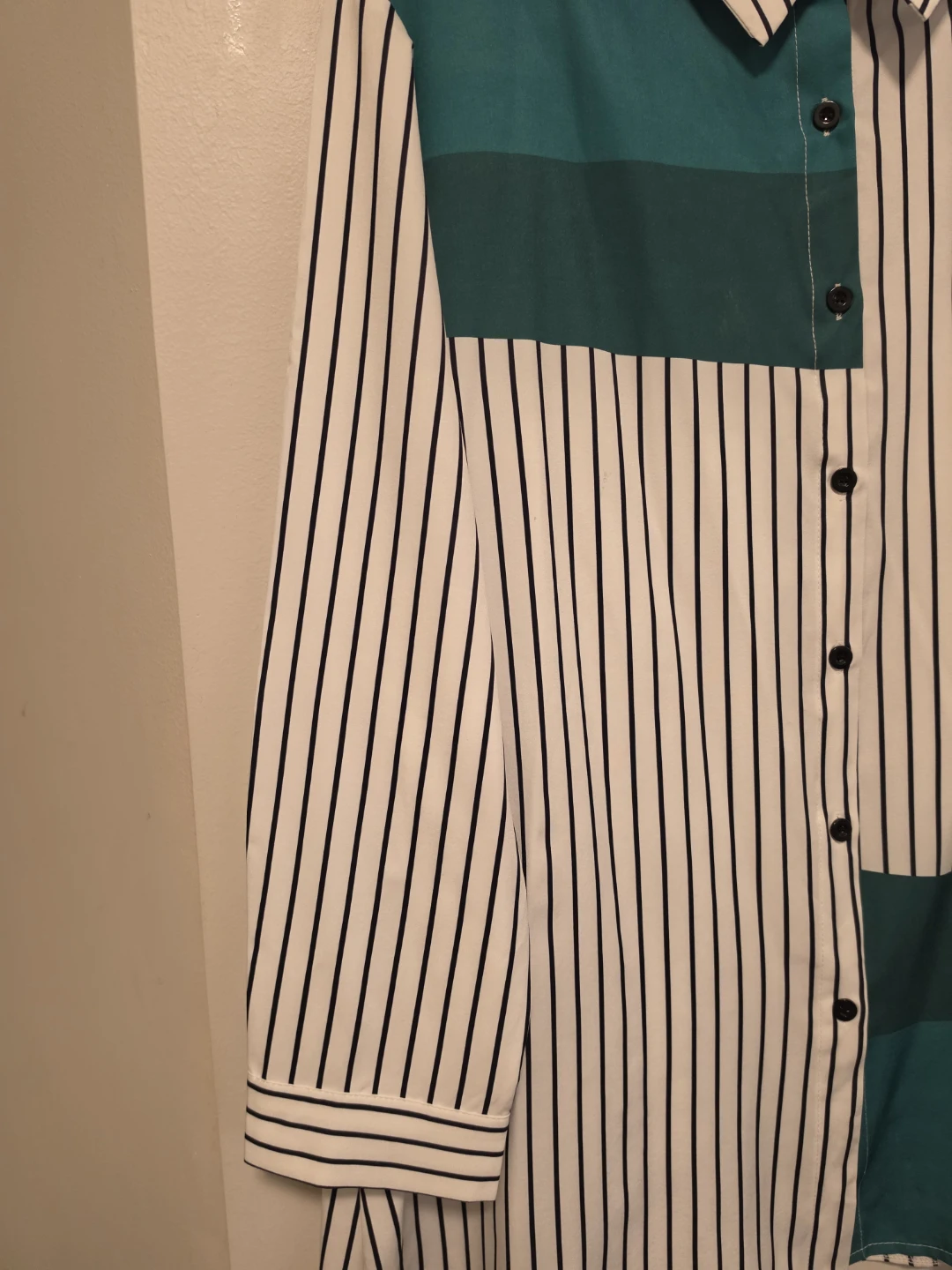 Striped Colorblock Button-Up Shirt - photo 5