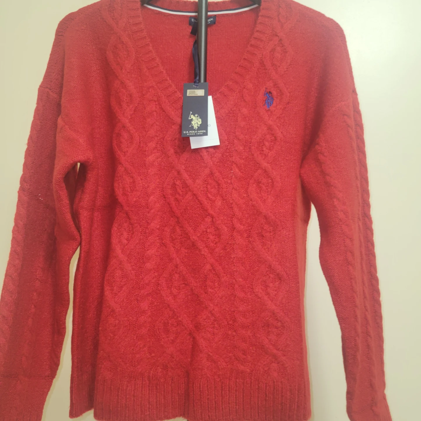 U.S. Polo Assn. Red Cable Knit V-Neck Sweater - photo 2