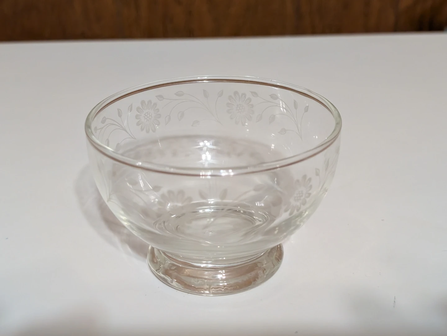 Vintage Etched Floral Glass Pedestal Bowl - photo 2