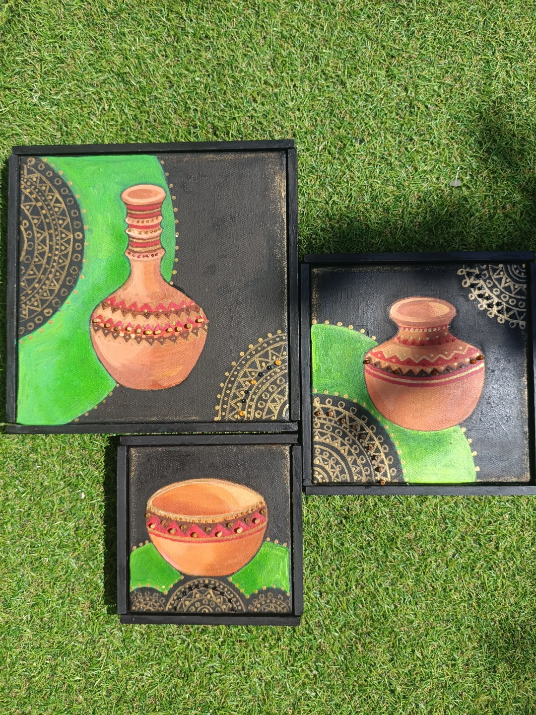 Set of 3 Hand-Painted Ceramic Pot Wall Art