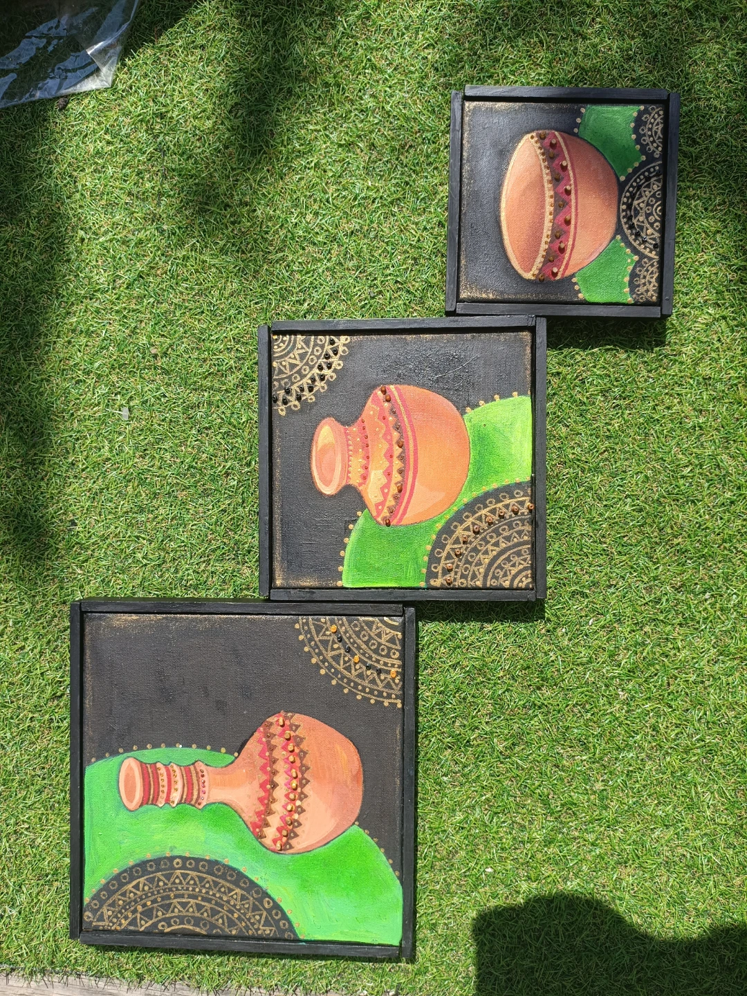 Set of 3 Hand-Painted Ceramic Pot Wall Art - photo 2