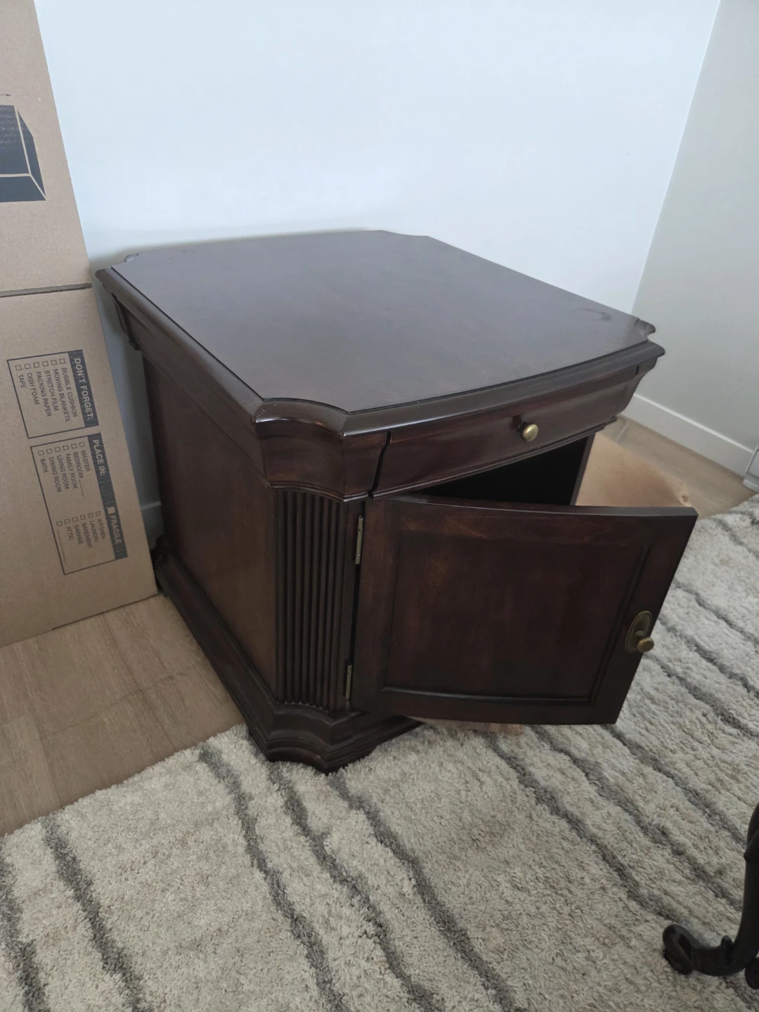 Dark Wood End Table with Drawer and Cabinet