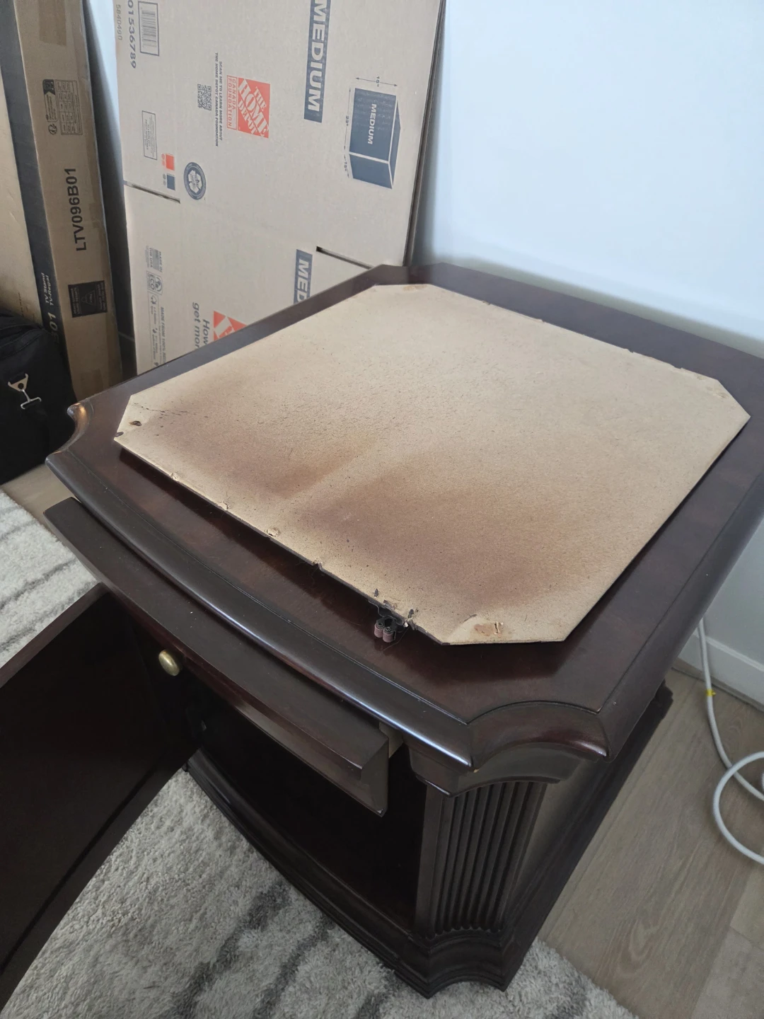 Dark Wood End Table with Drawer and Cabinet - photo 3