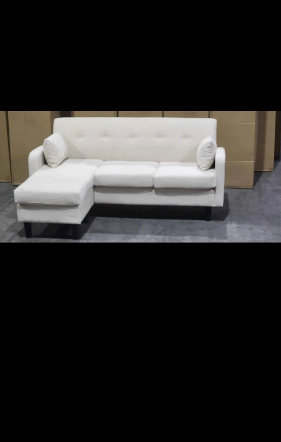 Cream L-Shaped Sectional Sofa with Chaise - photo 3