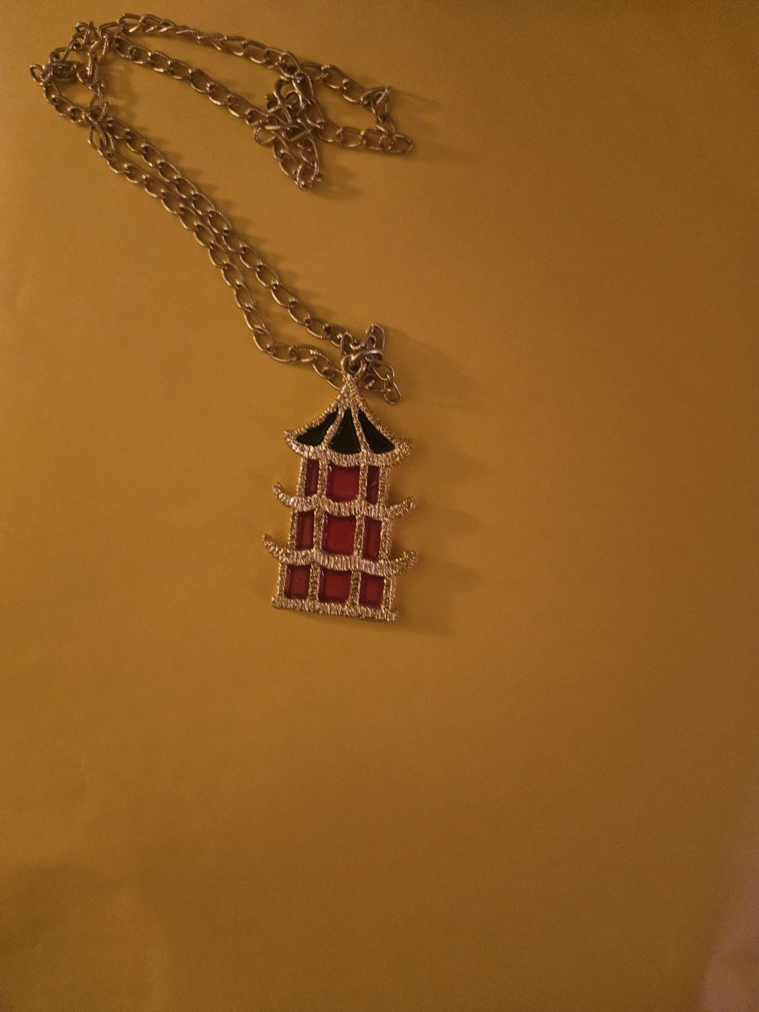 Vintage Pagoda Pendant Necklace  14" L