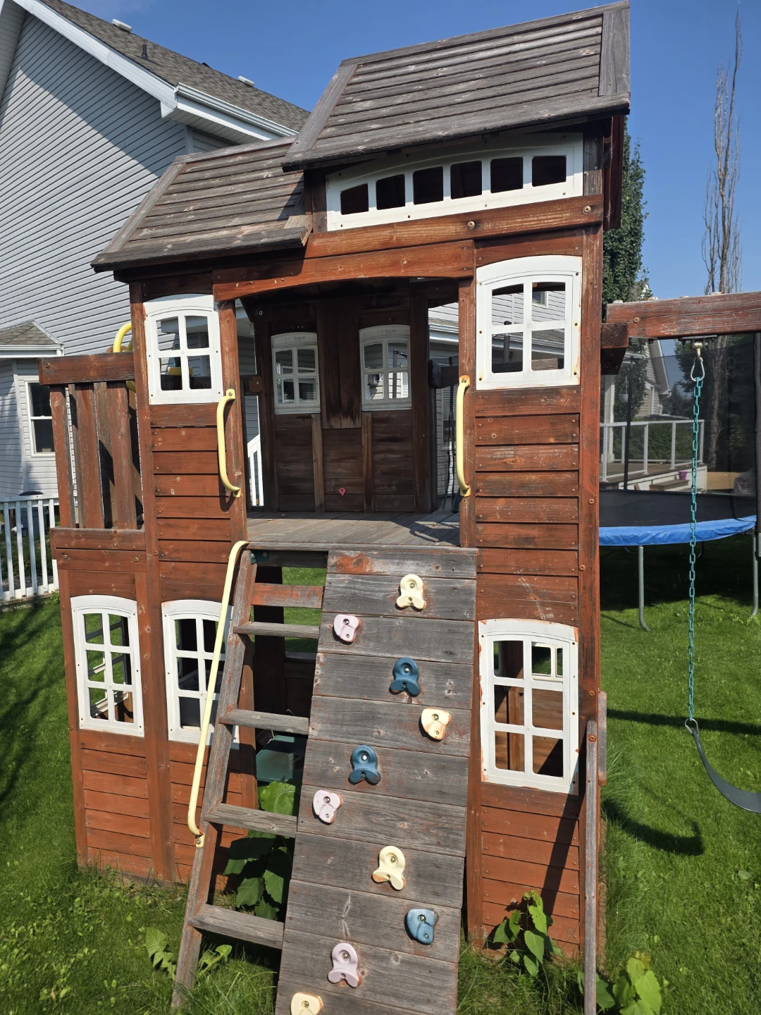 Wooden backyard playground with slide and swing - photo 3