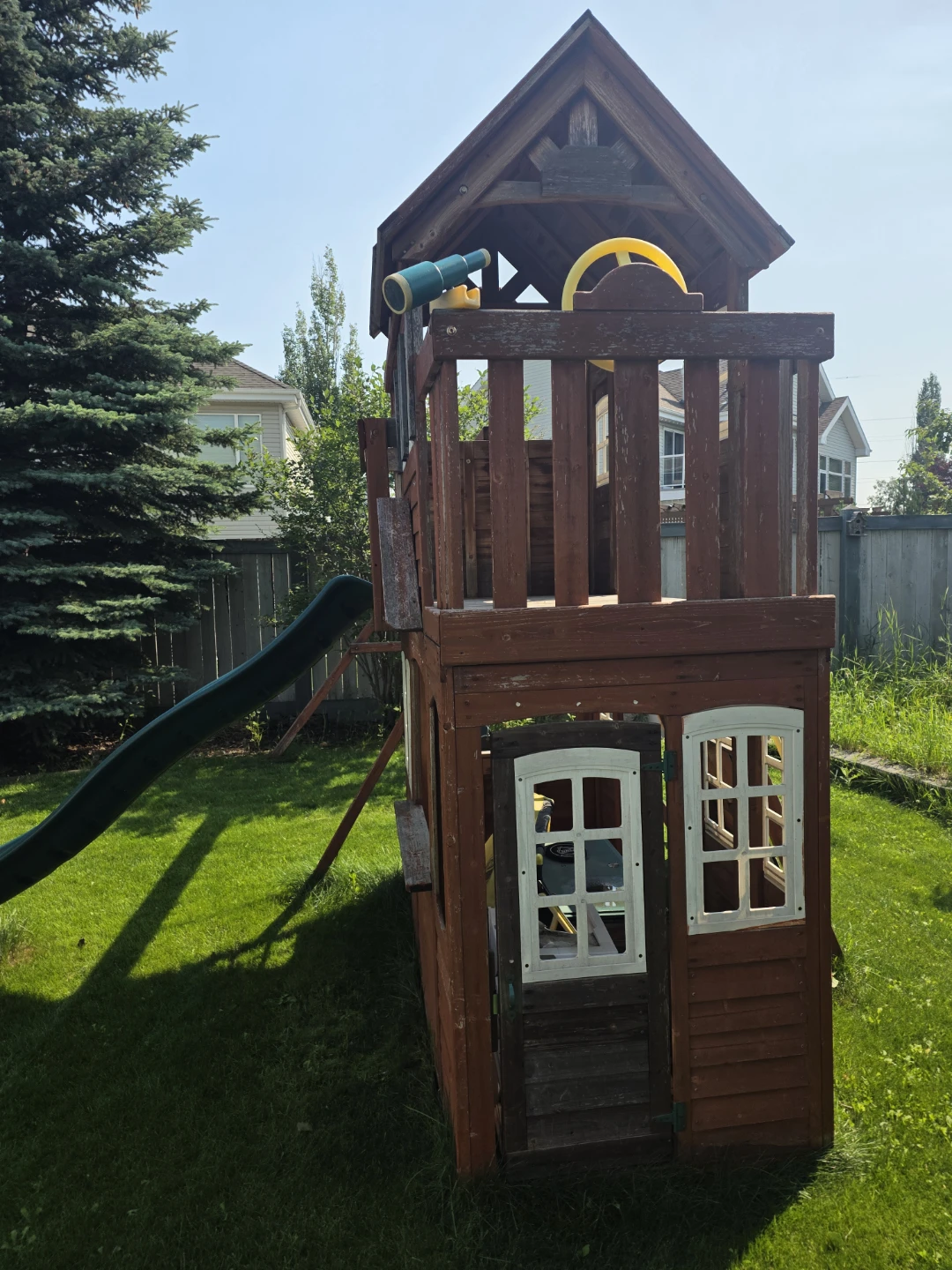 Wooden backyard playground with slide and swing - photo 4