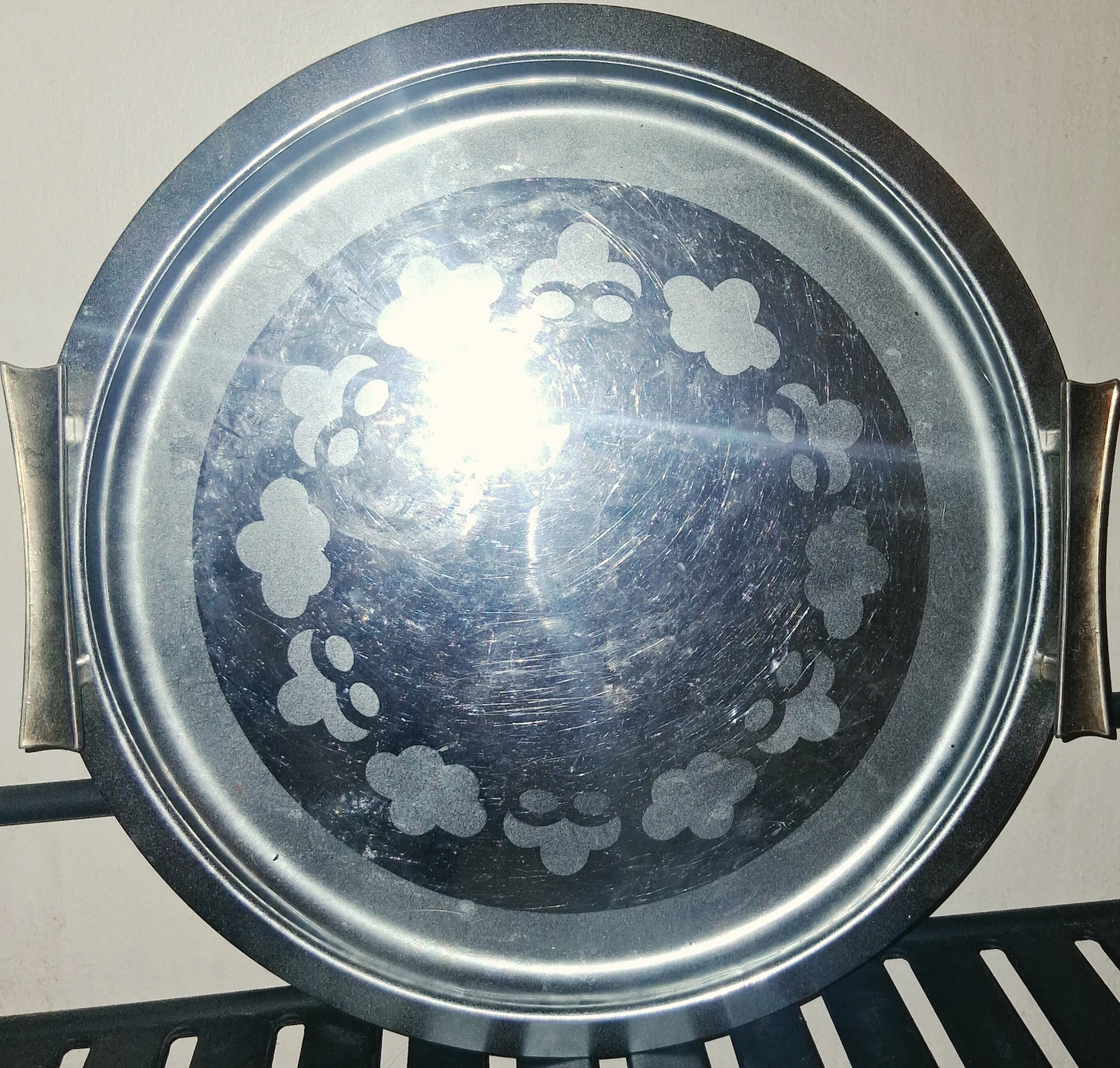 Round Metal Serving Tray with Handles
