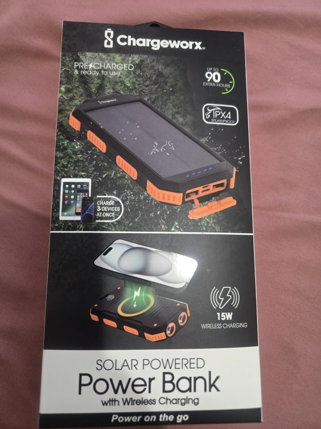Chargeworx Solar Powered Power Bank with Wireless Charging