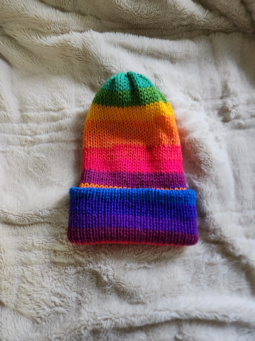 Hand made Rainbow Knitted Beanie Hat - photo 2