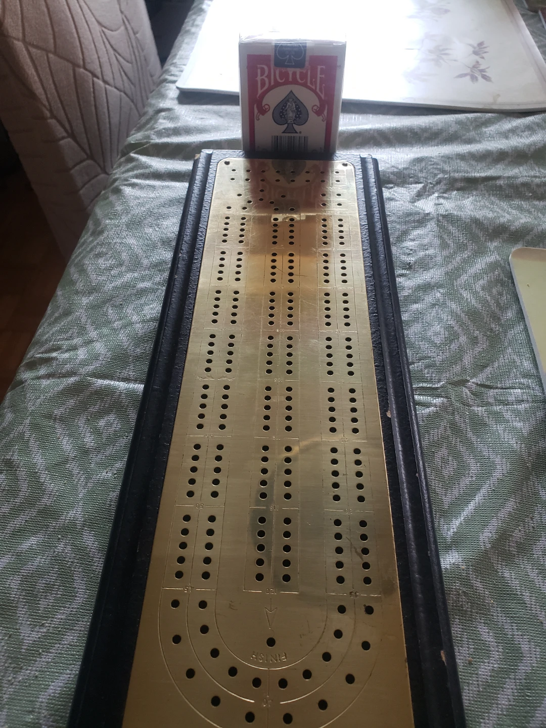 Wooden Cribbage Board with Bicycle Playing Cards