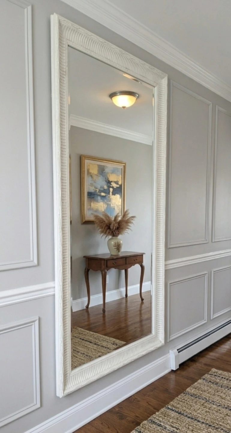 Large Chalk White Full Length Wall Mirror (70" × 30")