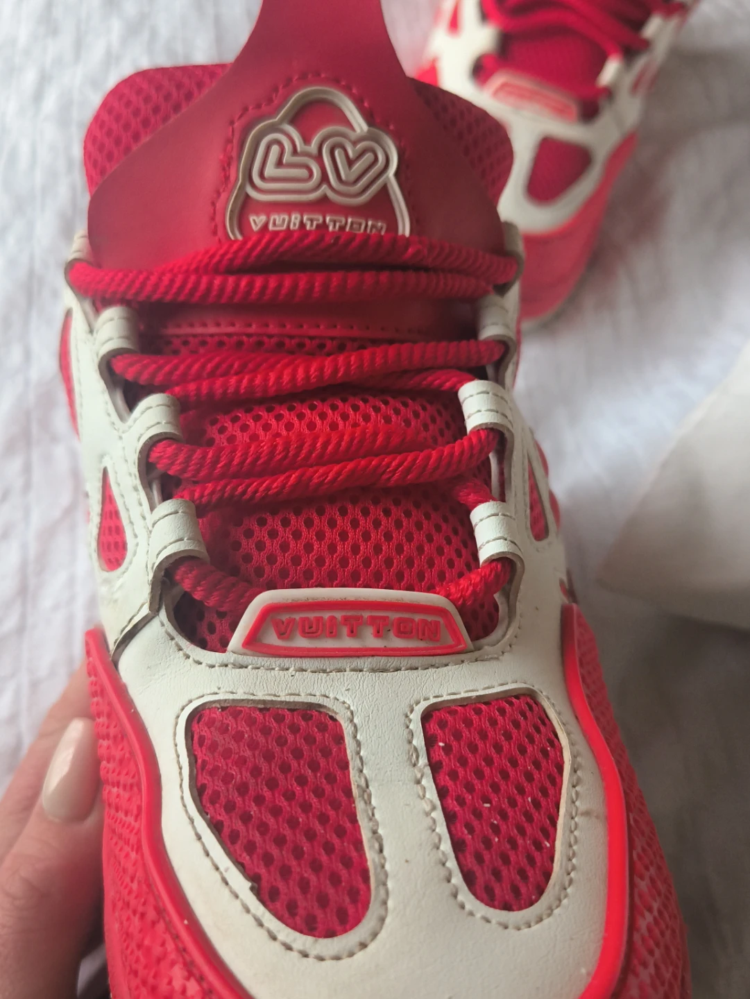 Louis Vuitton Red & White Sneakers - photo 3