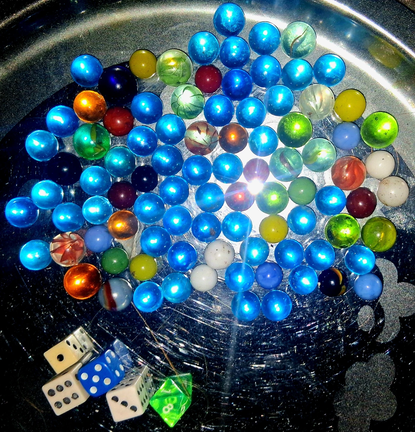 Glass Marbles and Dice Set
