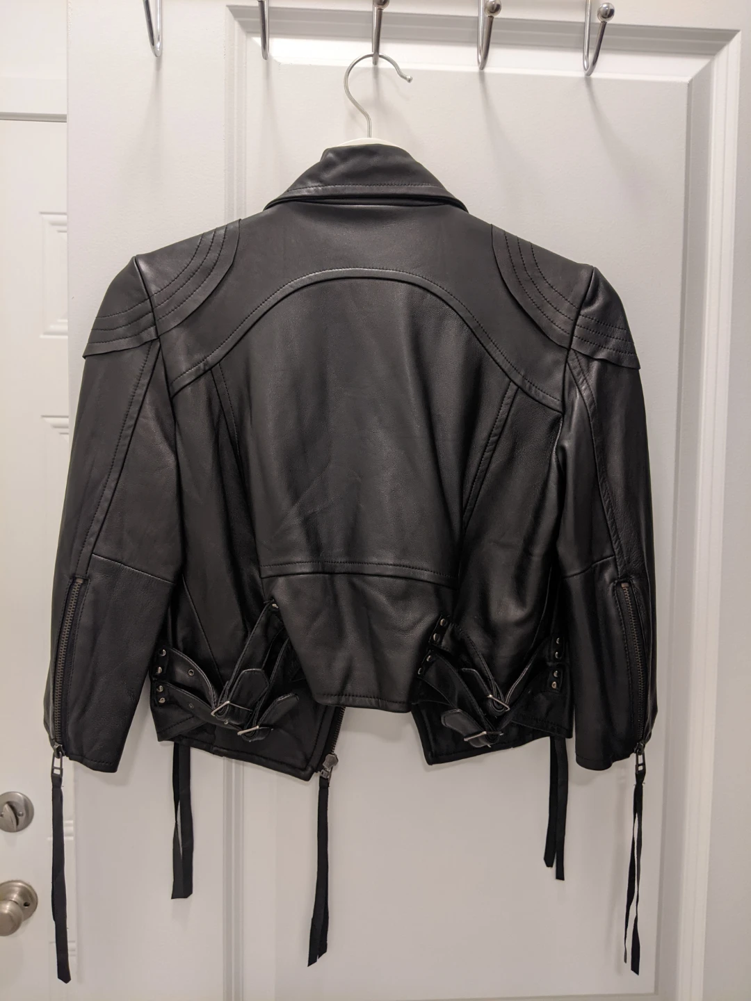 Mike & Chris 100% Leather Asymmetric Moto Jacket Double Buckle - photo 3