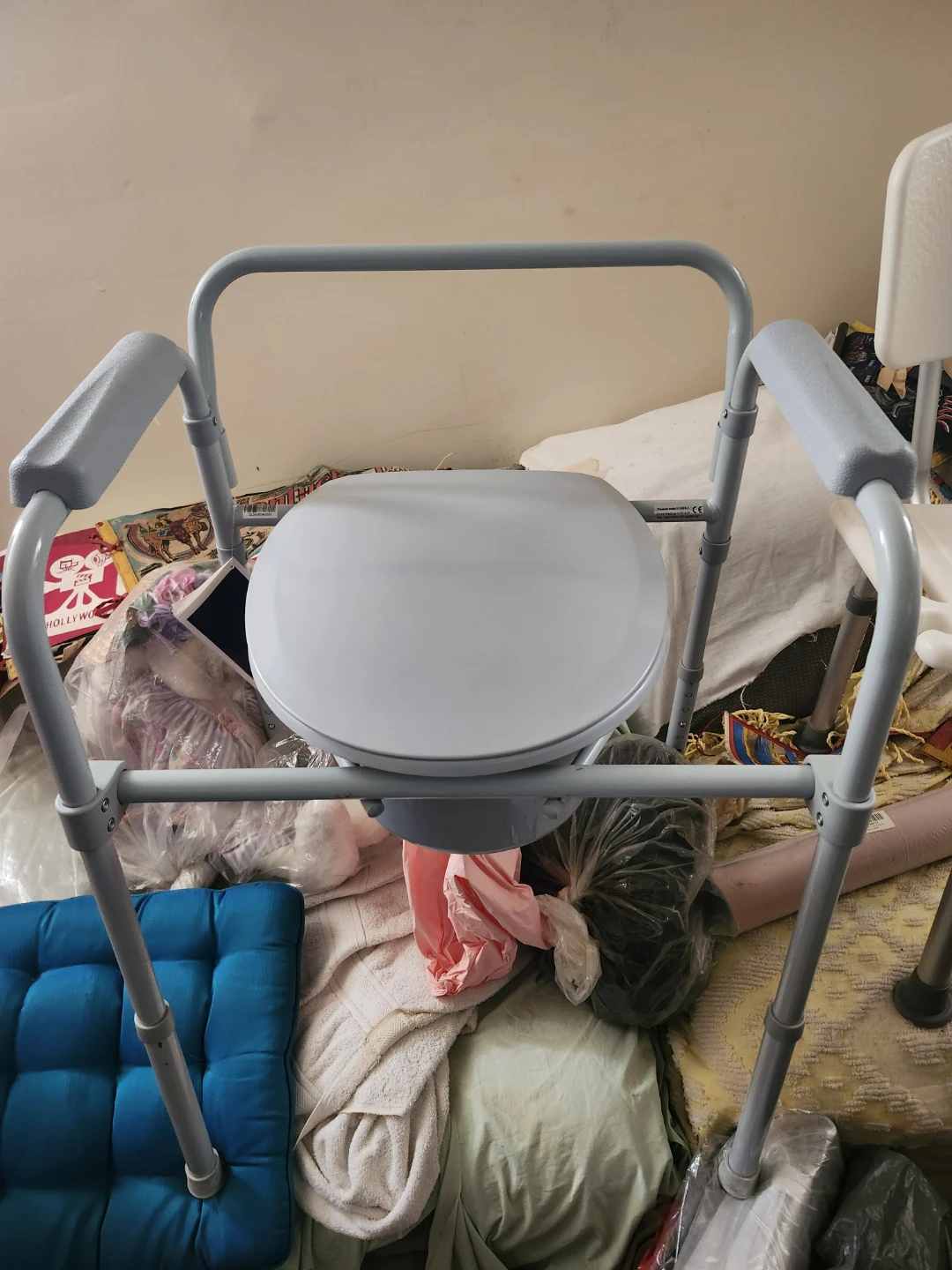 Gray Portable Commode Chair with Lid