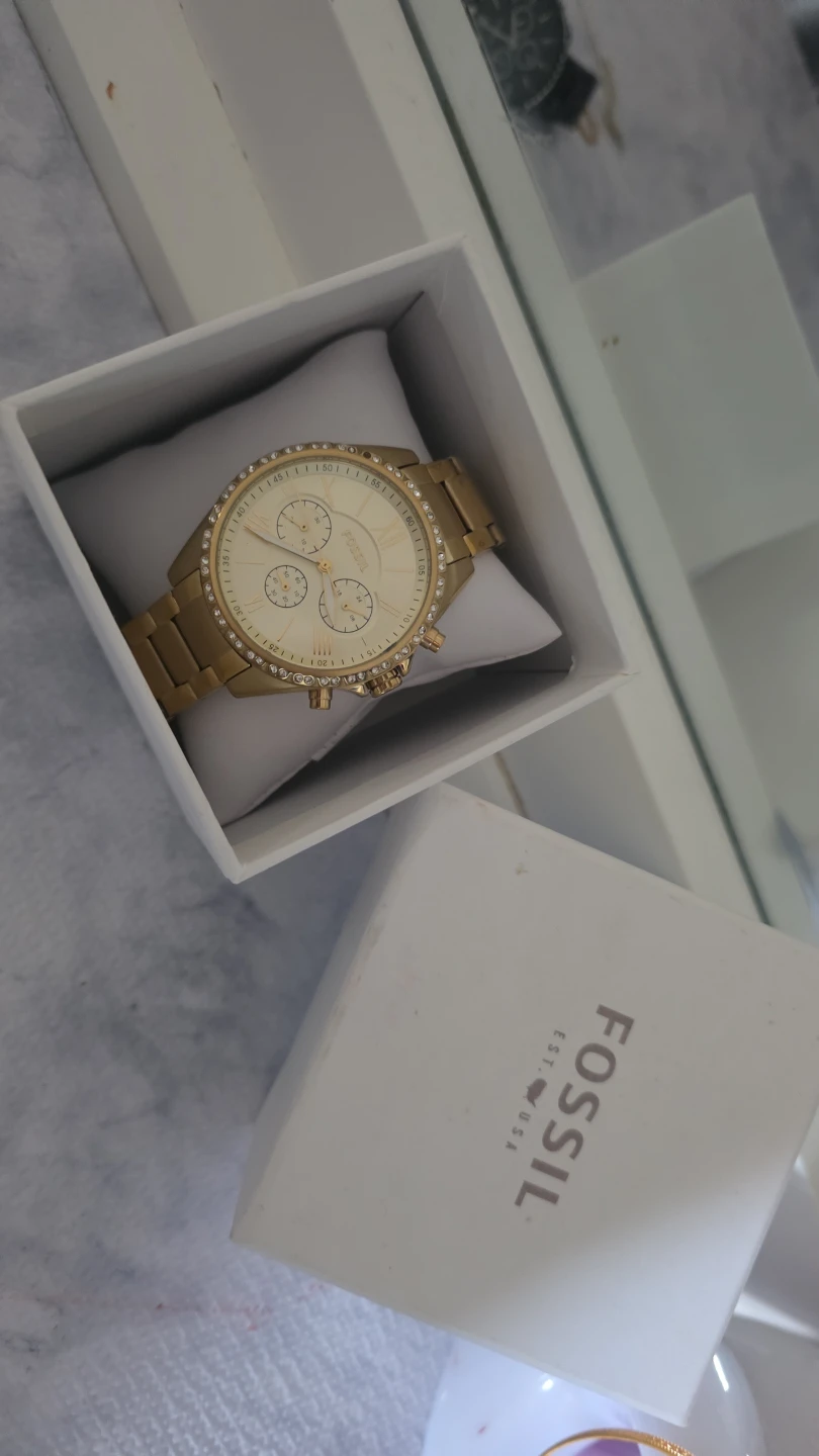 Used Fossil Women's Watch Gold Tone Rhinestone Chronograph