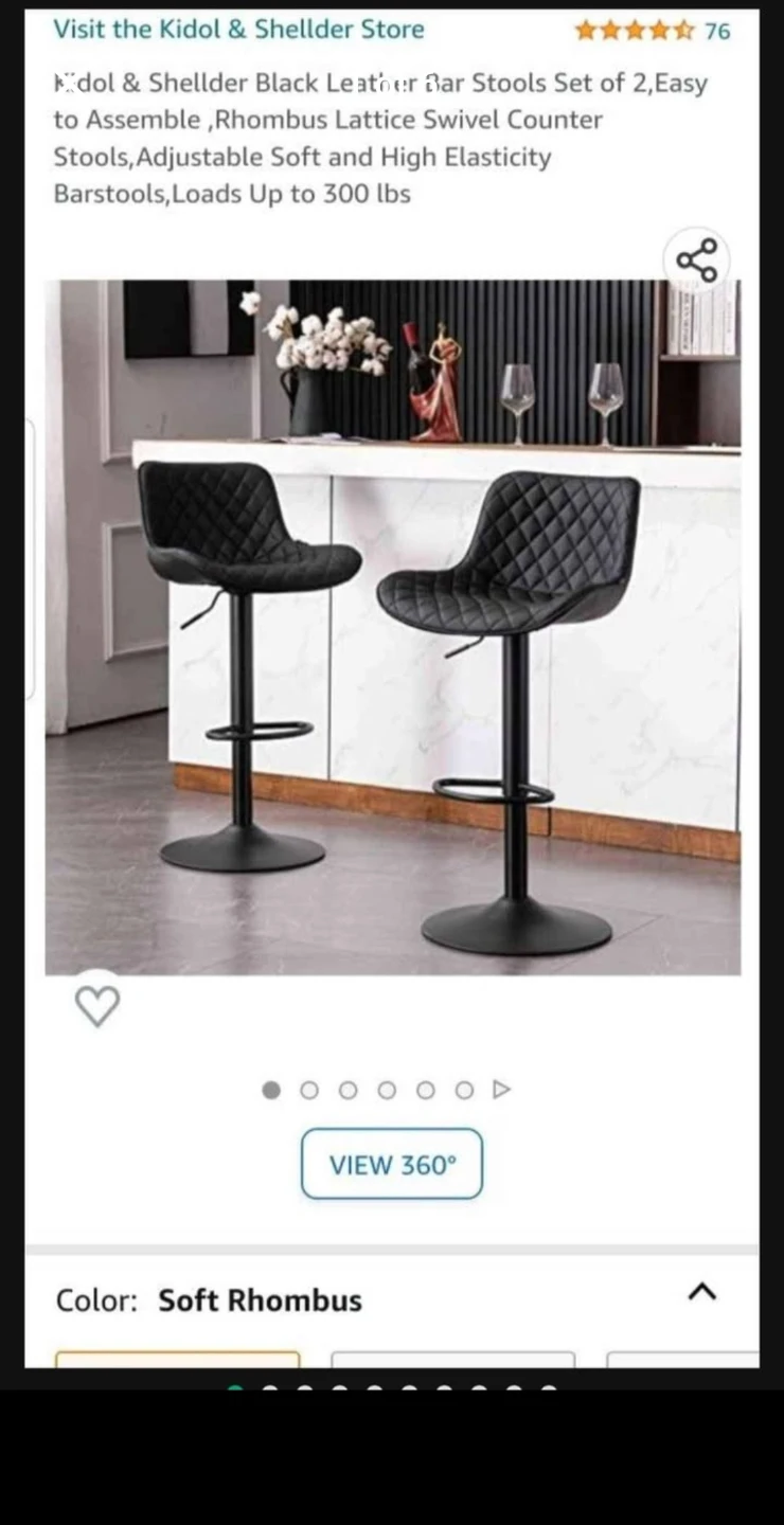 Set of 2 Kidol & Shellder Black Leather Bar Stools