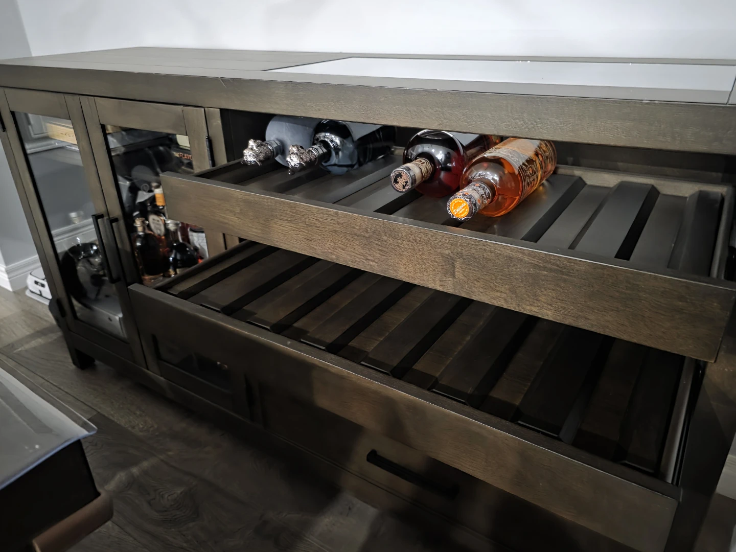 Dark Wood Bar Cabinet with Wine Rack - photo 2