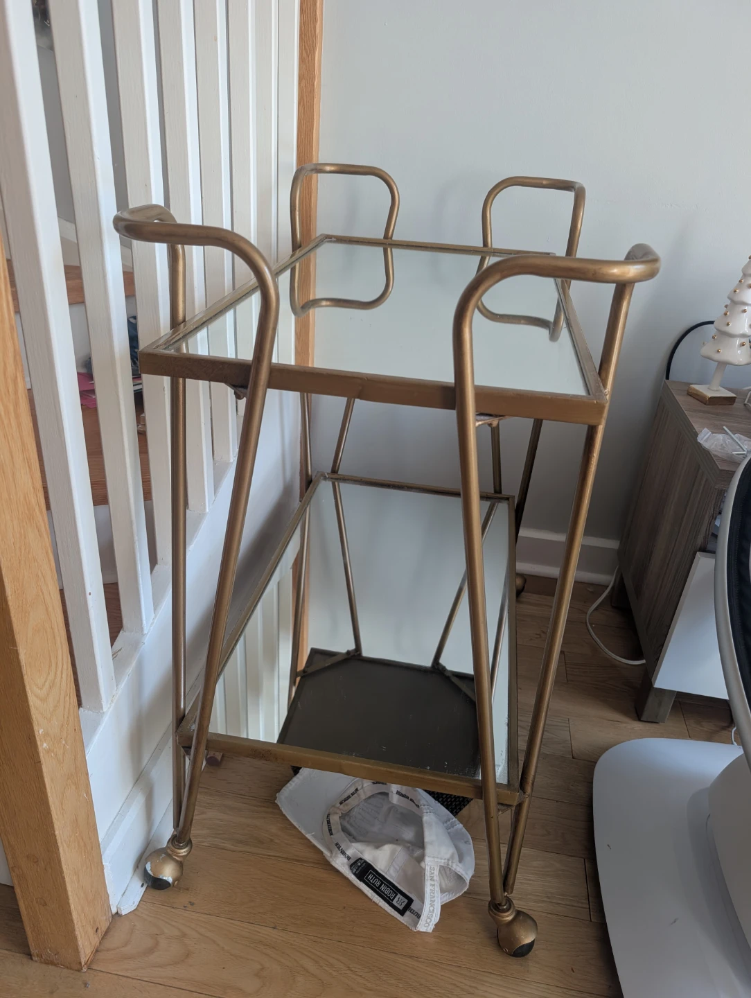 Metal Bar Cart with Mirrored Glass shelves
