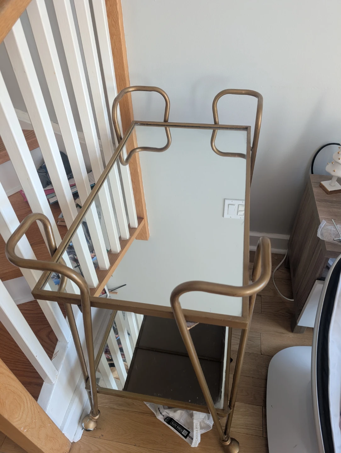 Metal Bar Cart with Mirrored Glass shelves - photo 2