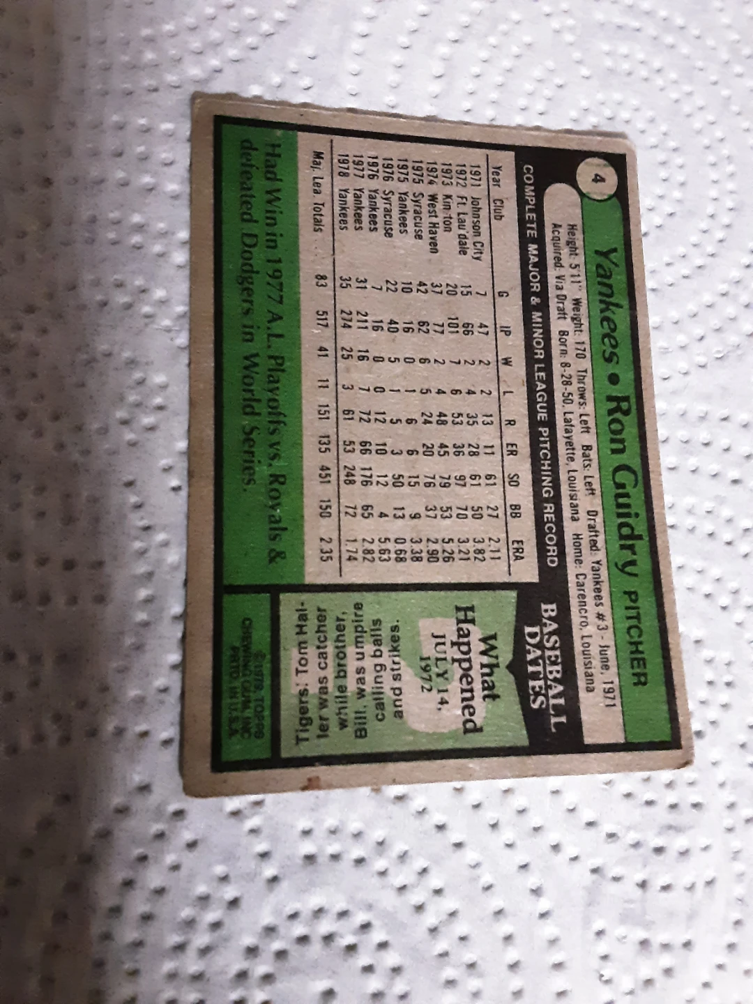 1979 Topps Ron Guidry Baseball Card - photo 2
