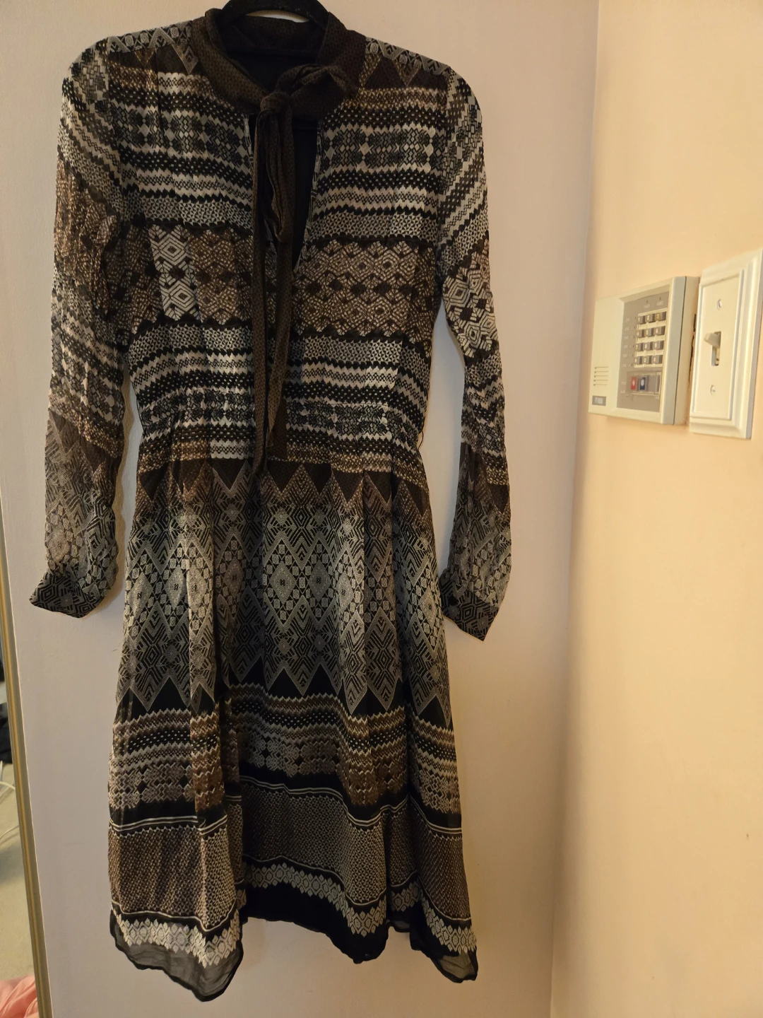Zara Sheer Printed Dress with Tie Neck