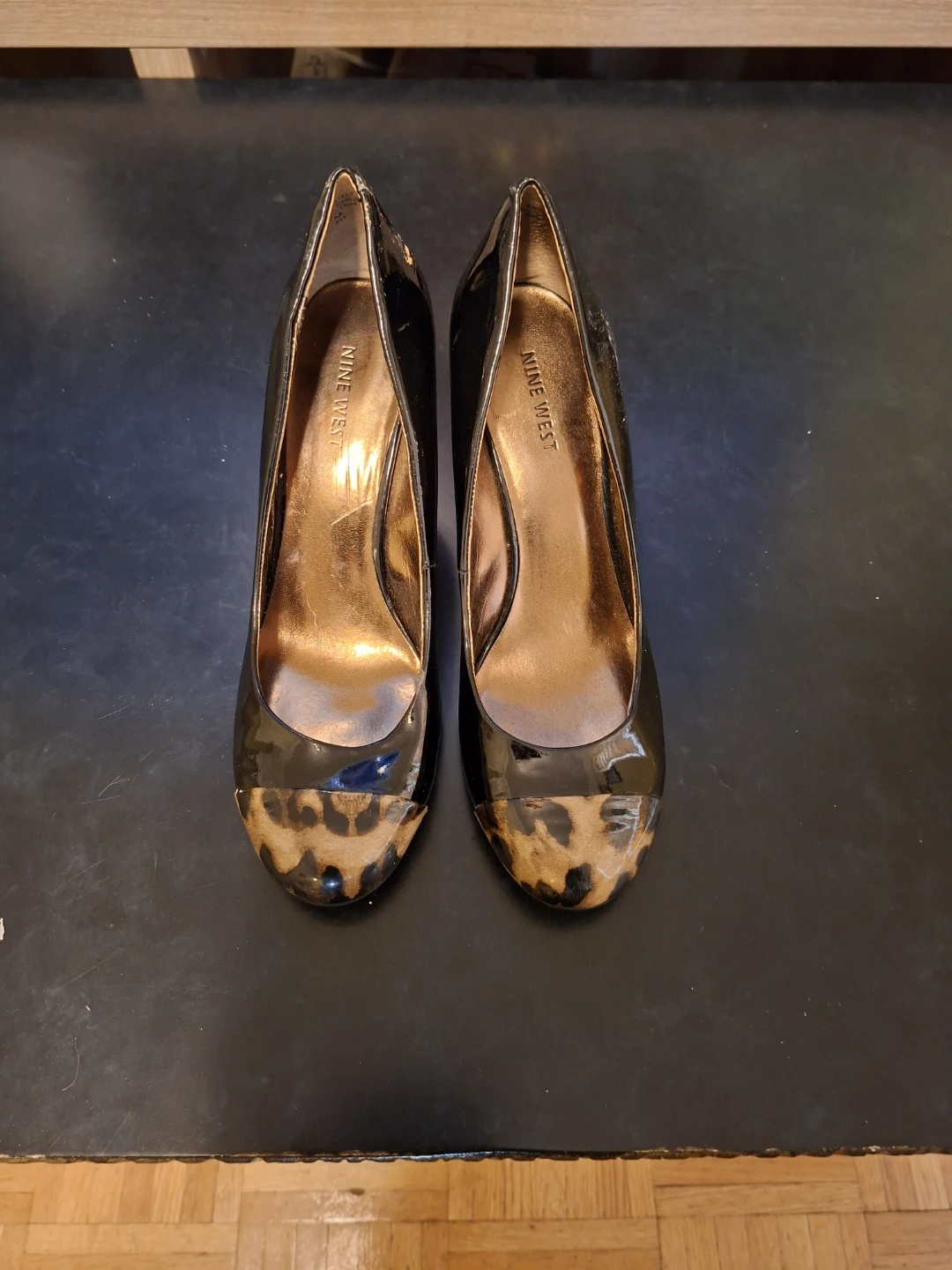 Nine West Black Patent Leopard Print Heels