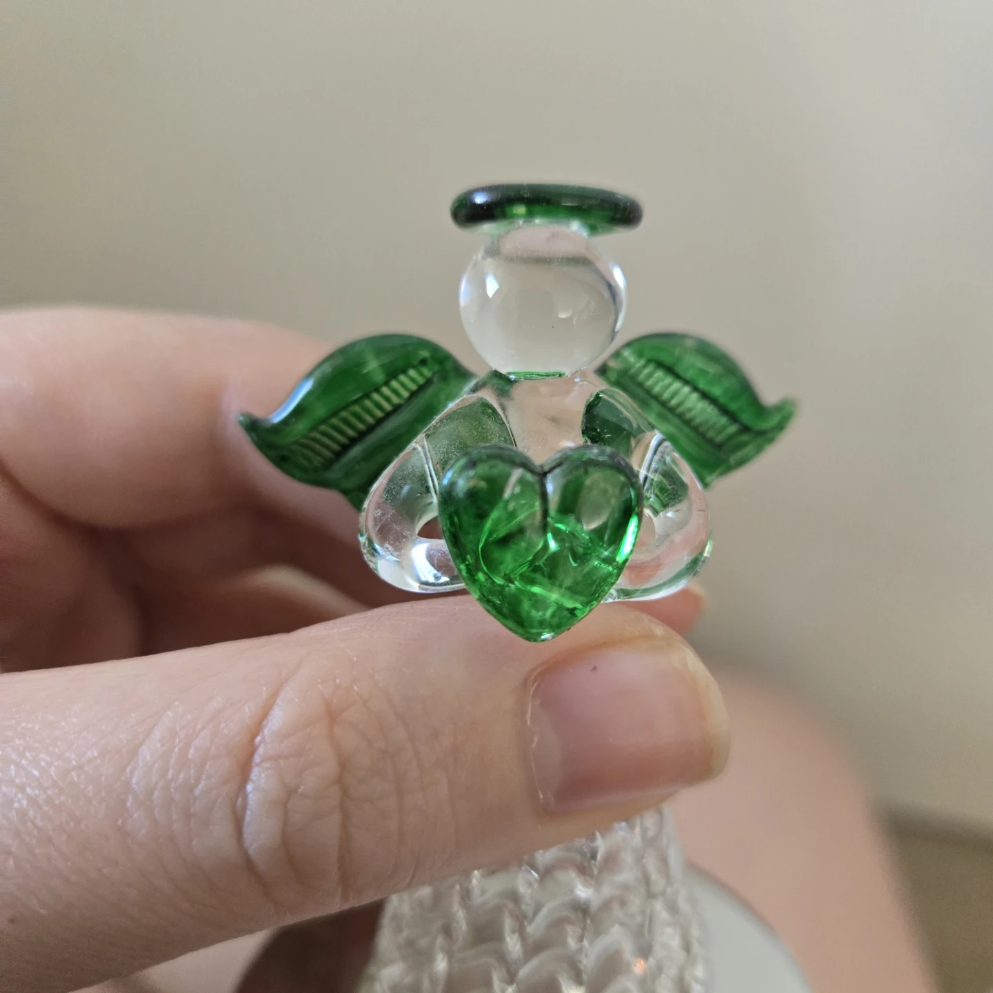 Glass Angel Figurine with Green Heart - photo 3