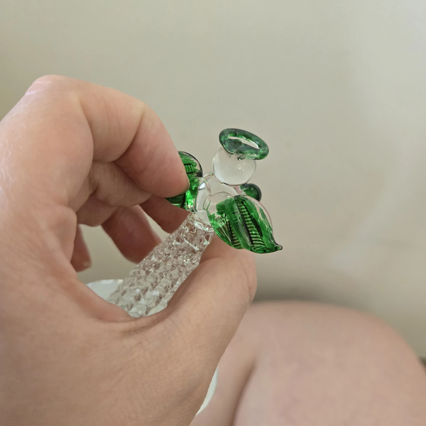 Glass Angel Figurine with Green Heart - photo 4