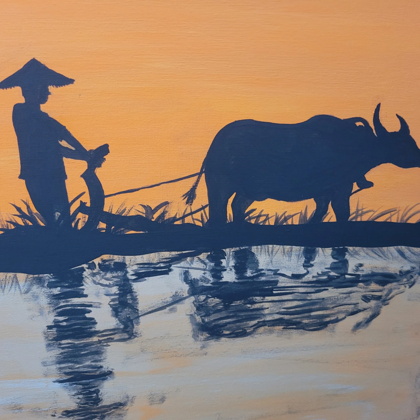 Farmer with Water Buffalo Painting