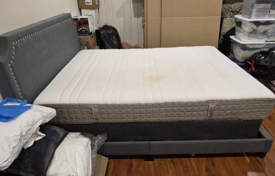 Grey Upholstered Queen Bed Frame with Headboard