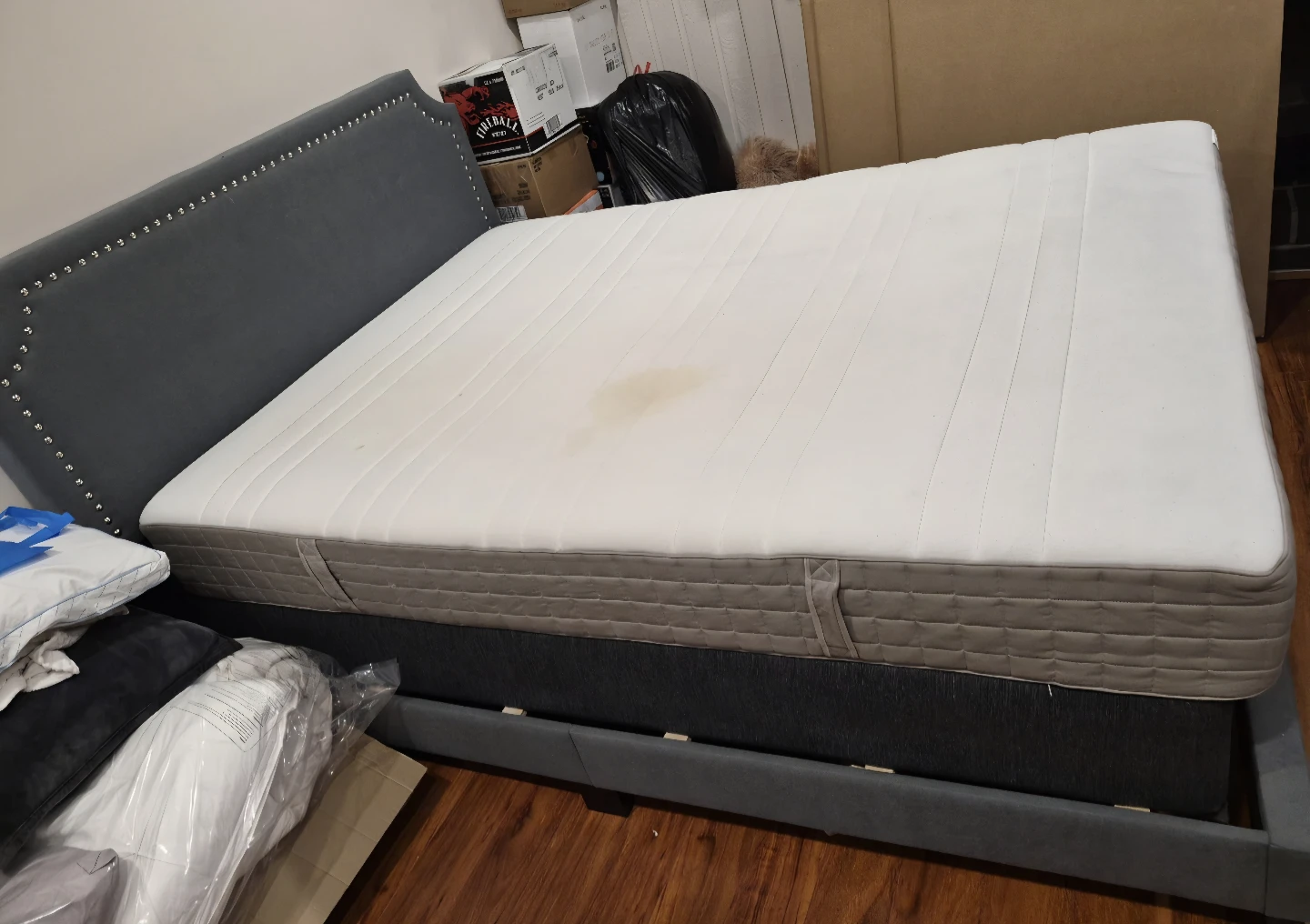 Grey Upholstered Queen Bed Frame with Headboard - photo 2