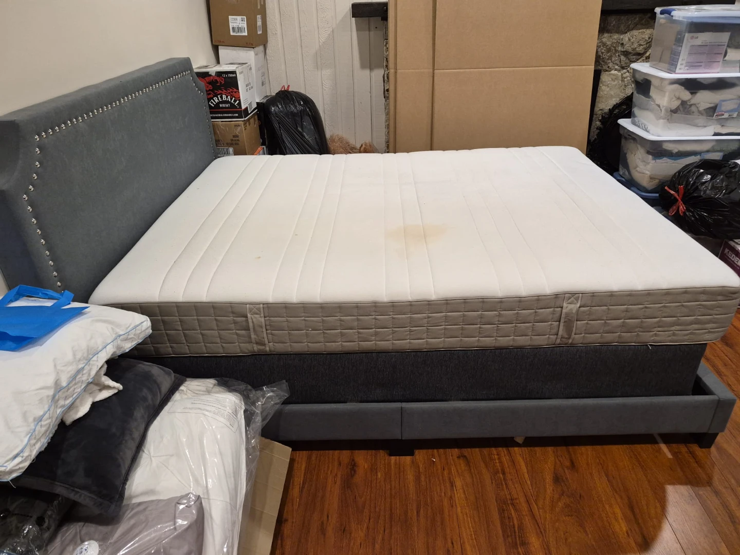 Grey Upholstered Queen Bed Frame with Headboard - photo 4