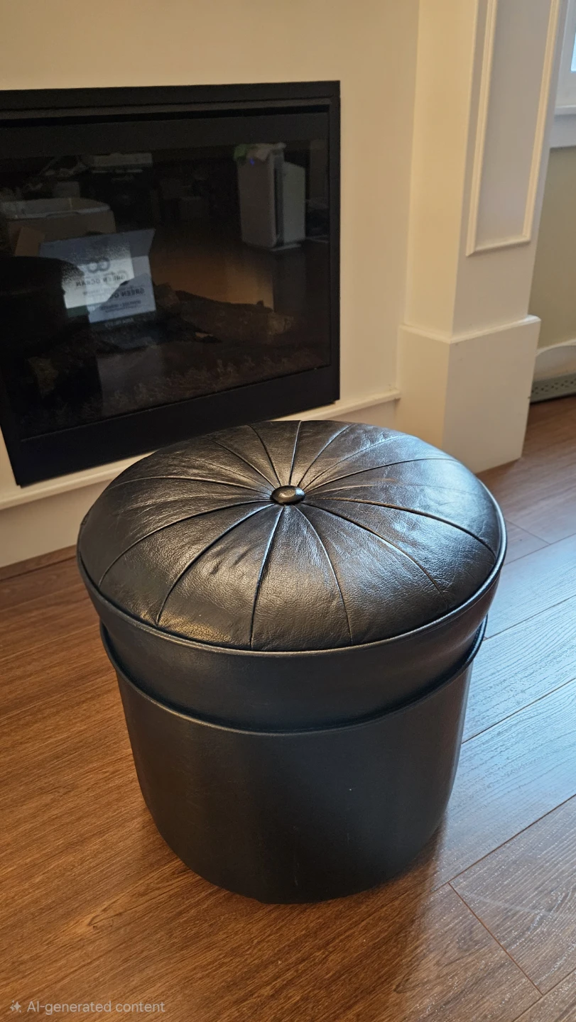 Black leather ottoman
