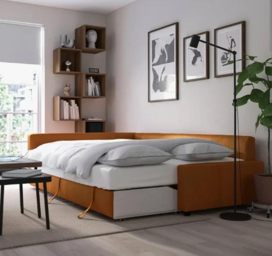 IKEA Orange Sectional Sofa Bed with Storage - photo 2