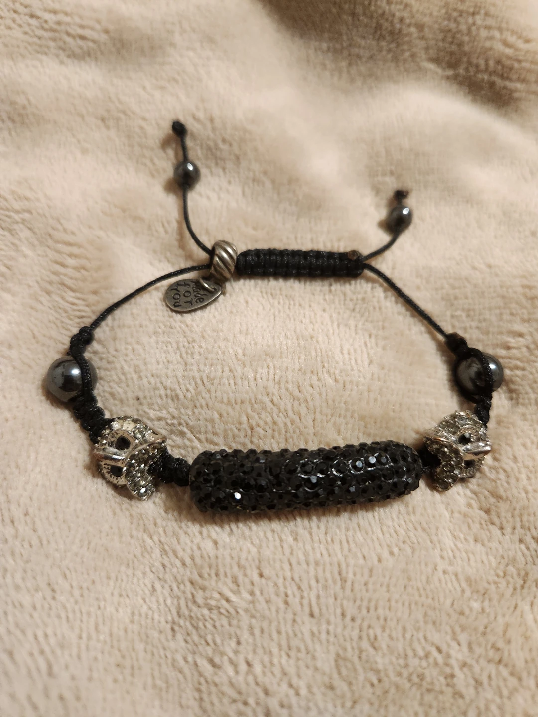 Black Beaded Bracelet with Owl and Charms