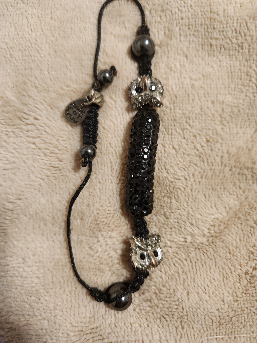 Black Beaded Bracelet with Owl and Charms - photo 3