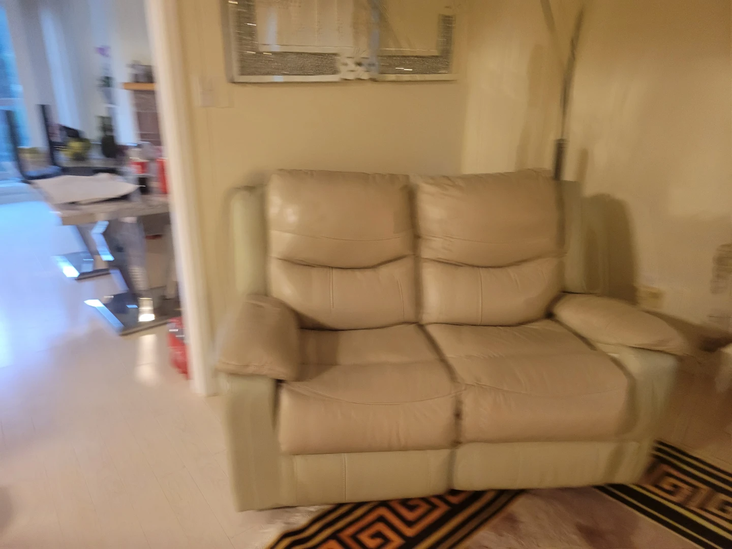 Set of 3 beige leather reclining sofa and chairs - photo 2