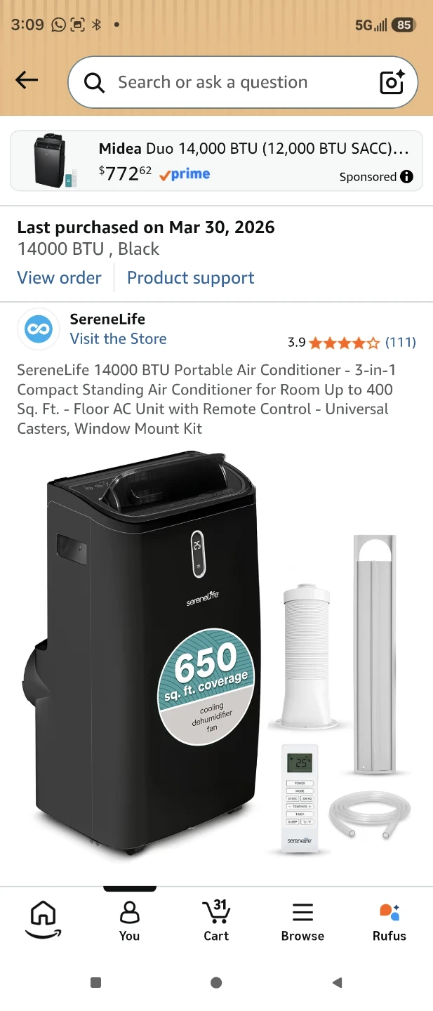 SereneLife 14000 BTU Portable Air Conditioner